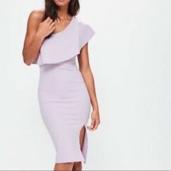 missguided one shoulder frill midi dress